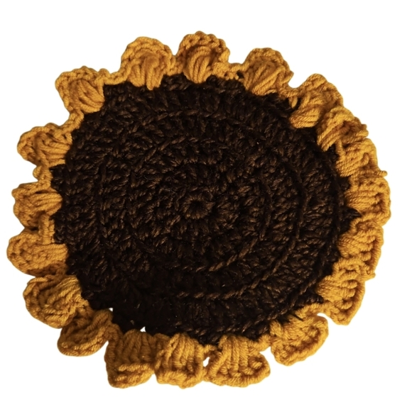 Hand Crafted Floral Coaster 2pc Set Sunflower Mug Rug Home Decor Faux Flower Mat - Picture 10 of 17